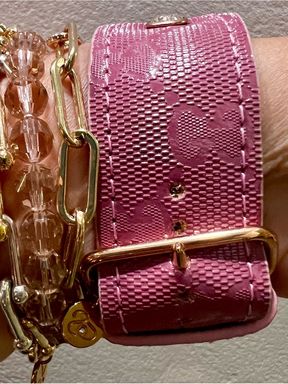 Spark*l band Pink Orchid Gucci Imprime  Watch Strap with Clear Crystal Accent - Picture 3 of 6